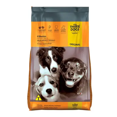 Ração Cães Three Dogs Original Fihotes Raças Médias e Grandes 3kg