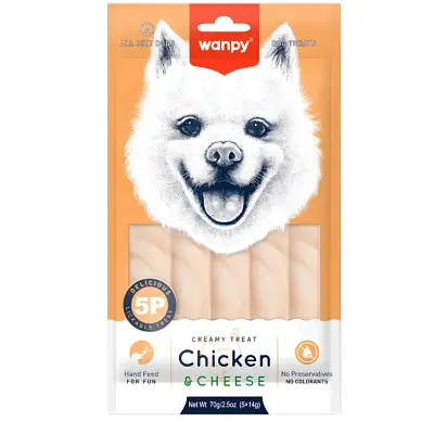 Petisco para Cães Wanpy Creamy sabor Frango e Queijo com 5 tubos de 14g