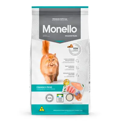 Ração Monello Gatos Adultos Bola de Pelos Frango e Peixe 10,1kg