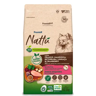 Ração Premier Nattu Cães Adultos Pequeno Porte Frango e Mandioca 10,1kg