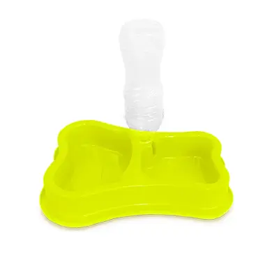 Comedouro Cães Pet Toys Duplo Osso Automático Amarelo Neon 460x300ml