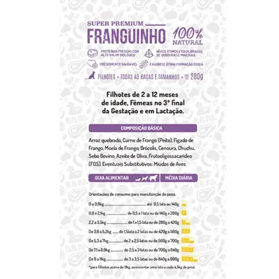 Alimento Natural Papapets Franguinho Cães Filhotes 280g