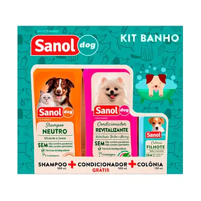 Kit Shampoo, Colônia e Condicionador Sanol Dog