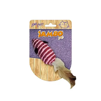 Brinquedo Jambo Palha Rato com Pena Vermelho e Branco para Gatos
