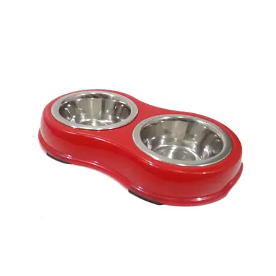 Comedouro Cães The Pets Inox Duplo Vermelho 370ml e cada