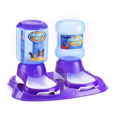 Kit Bandeja Truqys Pets Comedouro e Bebedouro Automático Cães Design Roxo 2L
