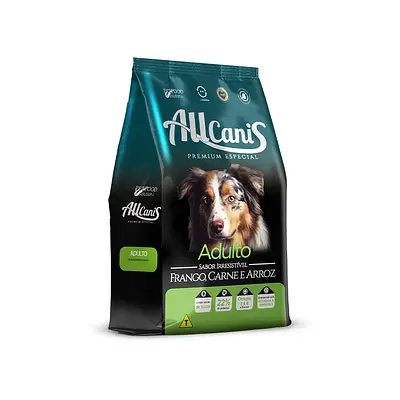 Ração Allcanis para Cães Adultos de Raças Médias e Grandes Sabor Frango, Carne e Arroz