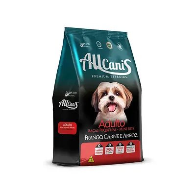 Ração Allcanis para Cães Adultos de Raças Pequenas Sabor Frango, Carne e Arroz