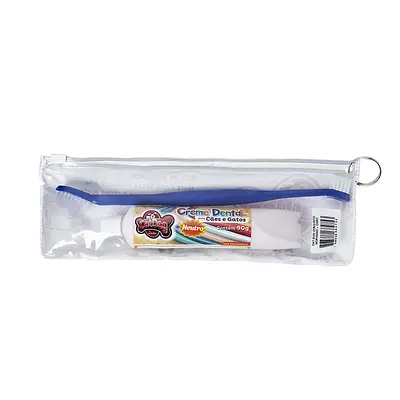 Conjunto de Higiene Dental Cat Dog Creme Dental Neutro e Escova de Cabo Longo - Cores Sortidas