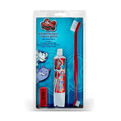 Conjunto de Higiene Dental Cat Dog Creme Dental Sabor Morango Escova e Dedeira - Cores Sortidas