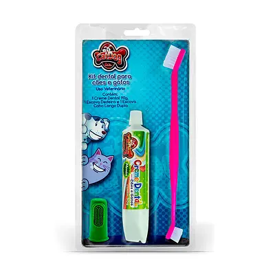 Conjunto de Higiene Dental Cat Dog Creme Dental Sabor Menta Escova e Dedeira - Cores Sortidas