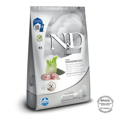 Ração Nd White Cães Filhotes Medium/Max Merluza 7kg