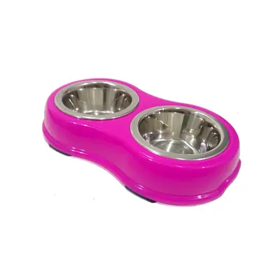 Comedouro Cães The Pets Inox Duplo Rosa 230ml/Cada