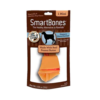 Osso Smartbones Mini Sabor Manteiga de Amendoim para Cães