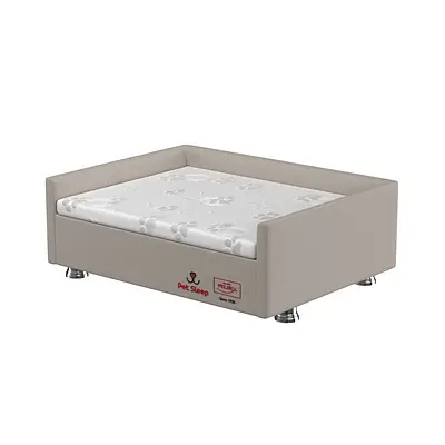 Conjunto Cama Box Pet Sleep Pelmex Luxo Bege e Branco para Cães e Gatos