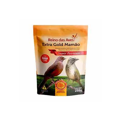 Ração Reino das Aves Extra Gold Mamão para Pássaros