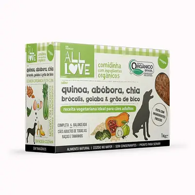 Alimento Natural All Love Veggie para Cães Adultos Sabor Quinoa, Abóbora, Chia, Brócolis, Goiaba e Grão de Bico 1 kg
