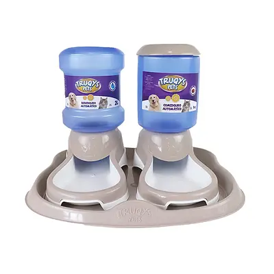 Kit Comedouro e Bebedouro Truqys Pet Automático com Bandeja Nude