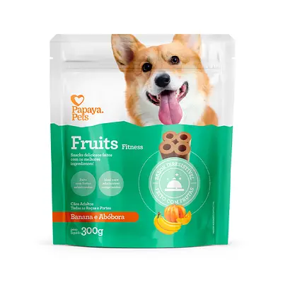 Snack Papaya Pets Fruits Fitness para Cães Adultos Sabor Banana e Abóbora