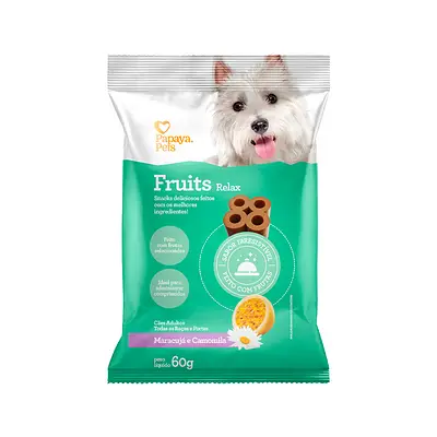 Snack Papaya Pets Fruits Relax para Cães Adultos Sabor Maracujá e Camomila