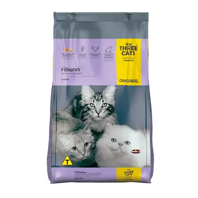 Ração Gatos Three Cats Original Filhotes Carne 1kg
