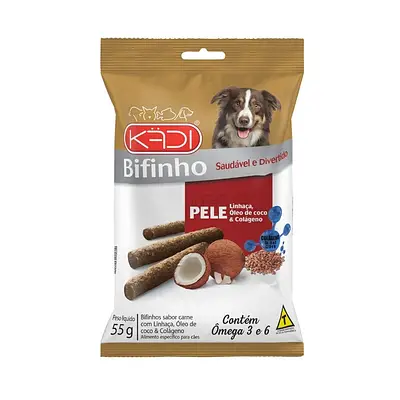 Snack Kadi Bifinho para Cães Pele Sabor Carne com Linhaça, Óleo de Coco e Colágeno - 55 g