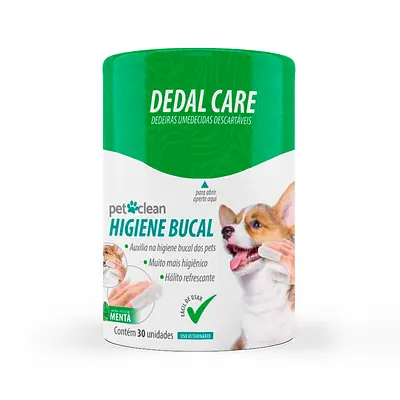 Dedeira Umedecida Pet Clean Dedal Care Higiene Bucal 30 Unidades