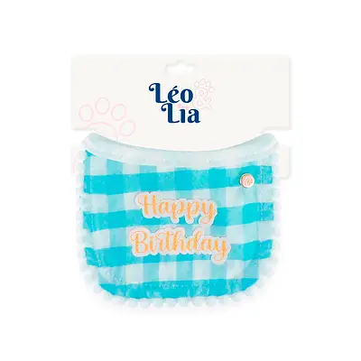 Babador Leo e Lia Happy Birthday Xadrez Azul para Cães e Gatos