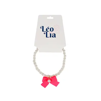 Colar Leo e Lia com Laço Rosa Neon para Cães e Gatos