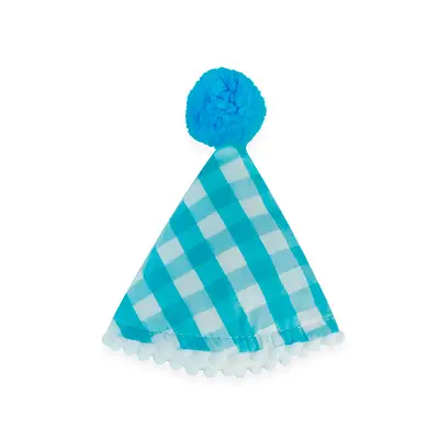 Chapéu Leo e Lia Happy Birthday Xadrez Azul para Cães e Gatos