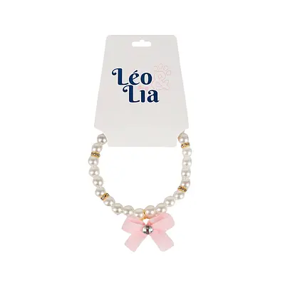 Colar Leo e Lia com Laço Cor Rosa Bebe para Cães e Gatos