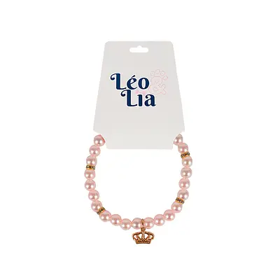Colar Leo e Lia com Pingente Cor Rosa Bebe para Cães e Gatos
