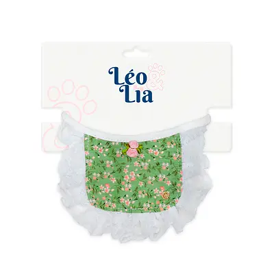 Babador Leo e Lia Verde Com Renda Floral para Cães e Gatos