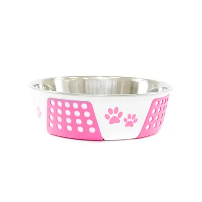 Comedouro Cães The Pets Inox Decorado Pata Bolinha Rosa 400ml
