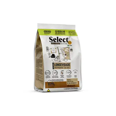 Ração Select by Monello Longevidade para Cães Senior 7+ de Porte Mini e Pequeno Sabor Peru, Ervilha e Blueberry