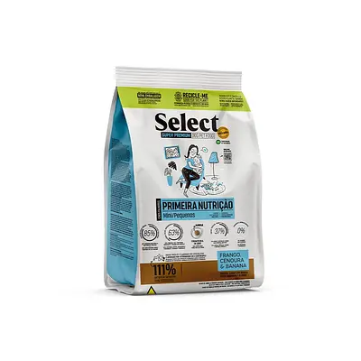 Ração Select by Monello Primeira Nutrição para Cães Filhotes de Porte Mini e Pequeno Sabor Frango, Cenoura e Banana