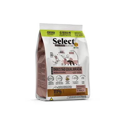 Ração Select by Monello Digestão Equilibrada para Cães Adultos de Porte Médio e Grande Sabor Frango, Ovos e Maçã
