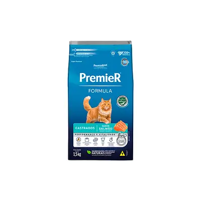 Ração Premier Formula Performance e Vitalidade para Gatos Adultos Castrados Sabor Salmão