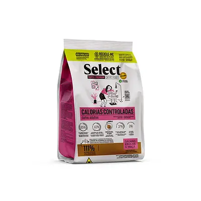Ração Select by Monello Calorias Controladas para Gatos Adultos Sabor Salmão, Ervilha e Maçã