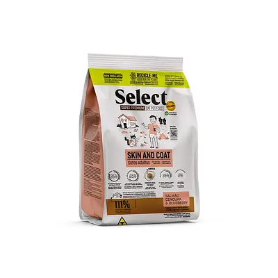 Ração Select by Monello Skin And Coat para Gatos Adultos Sabor Salmão, Cenoura e Blueberry