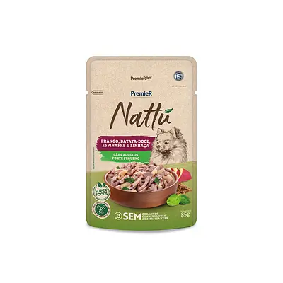 Ração Úmida Premier Nattu para Cães Adultos de Porte Pequeno Sabor Frango, Batata-Doce, Espinafre e Linhaça 85 g