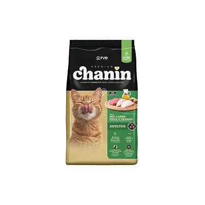 Ração Chanin Sem Corantes para Gatos Adultos Sabor Mix Carne, Peixe e Frango