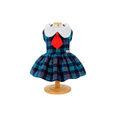Vestido Colegial Bonito pra Cachorro Xadrez Azul para Cães