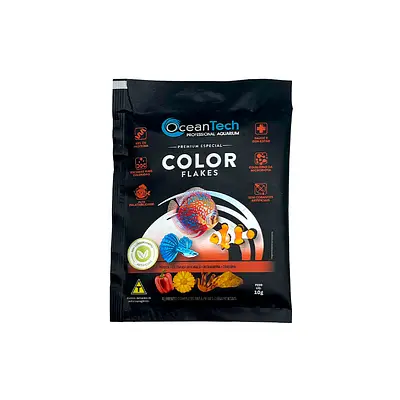 Alimento Ocean Tech Color Flake Sachê para Peixes Marinhos 10 g
