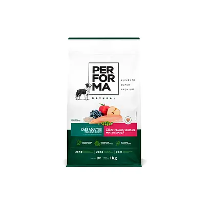 Ração Performa Natural para Cães Adultos de Pequeno Porte Sabor Arroz, Frango, Vegetais, Mirtilo e Maçã