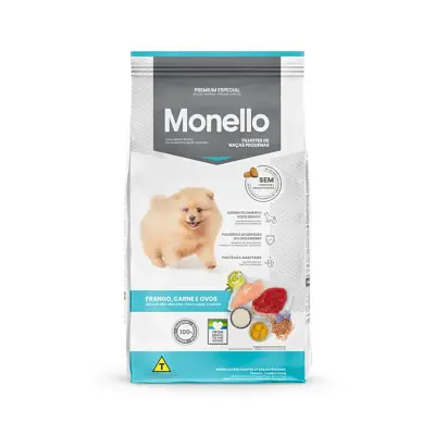 Ração Monello para Cães Filhotes de Porte Pequeno Sabor Frango, Carne e Ovos 10,1kg