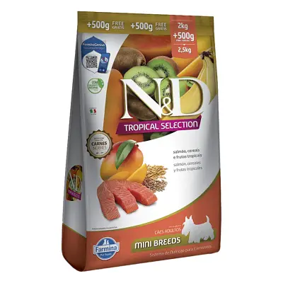 Ração ND Tropical Selection Para Cães Adultos Mini Salmão Leve 2,5kg e Pague 2kg