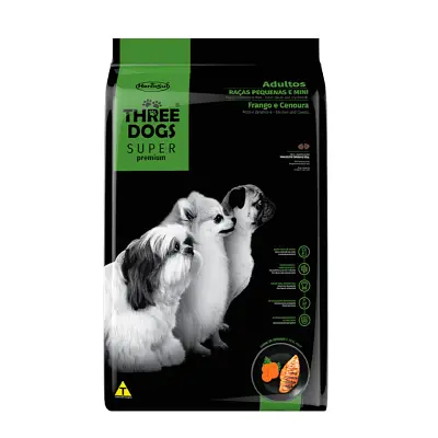 Ração Cães Three Dogs Super Adultos Raças Pequenas e Mini Frango Cenoura 1kg