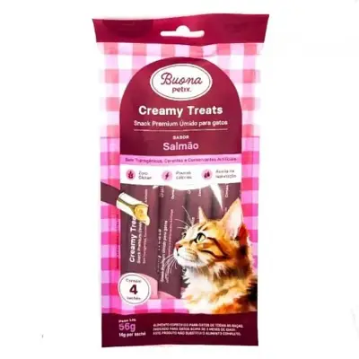 Snack Buona Petix Creamy Sabor Salmão para Gatos 56g