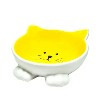 Comedouro Gatos The Pets Porcelana Amarelo/Branco
